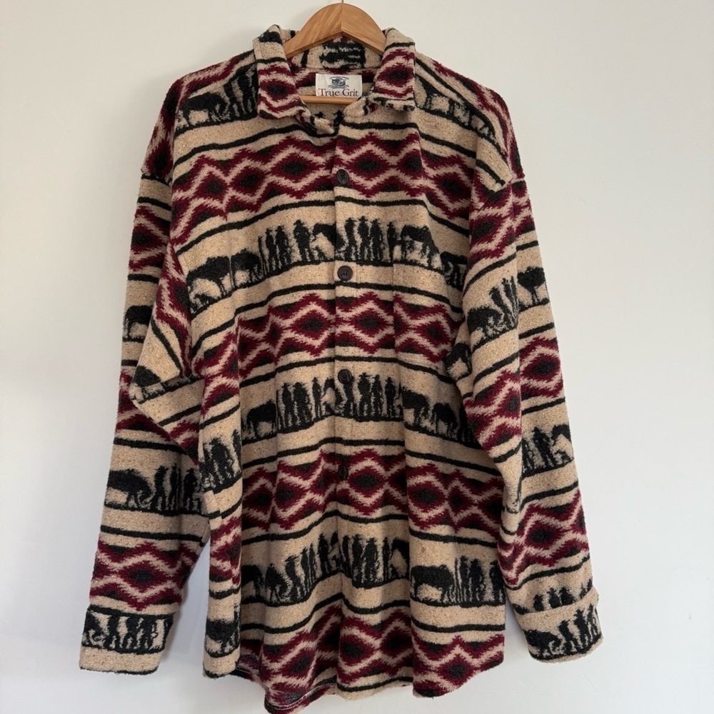 VTG True Grit Range Stripe Antiqued Cashmere Pile Jacket Made in USA Size: XL